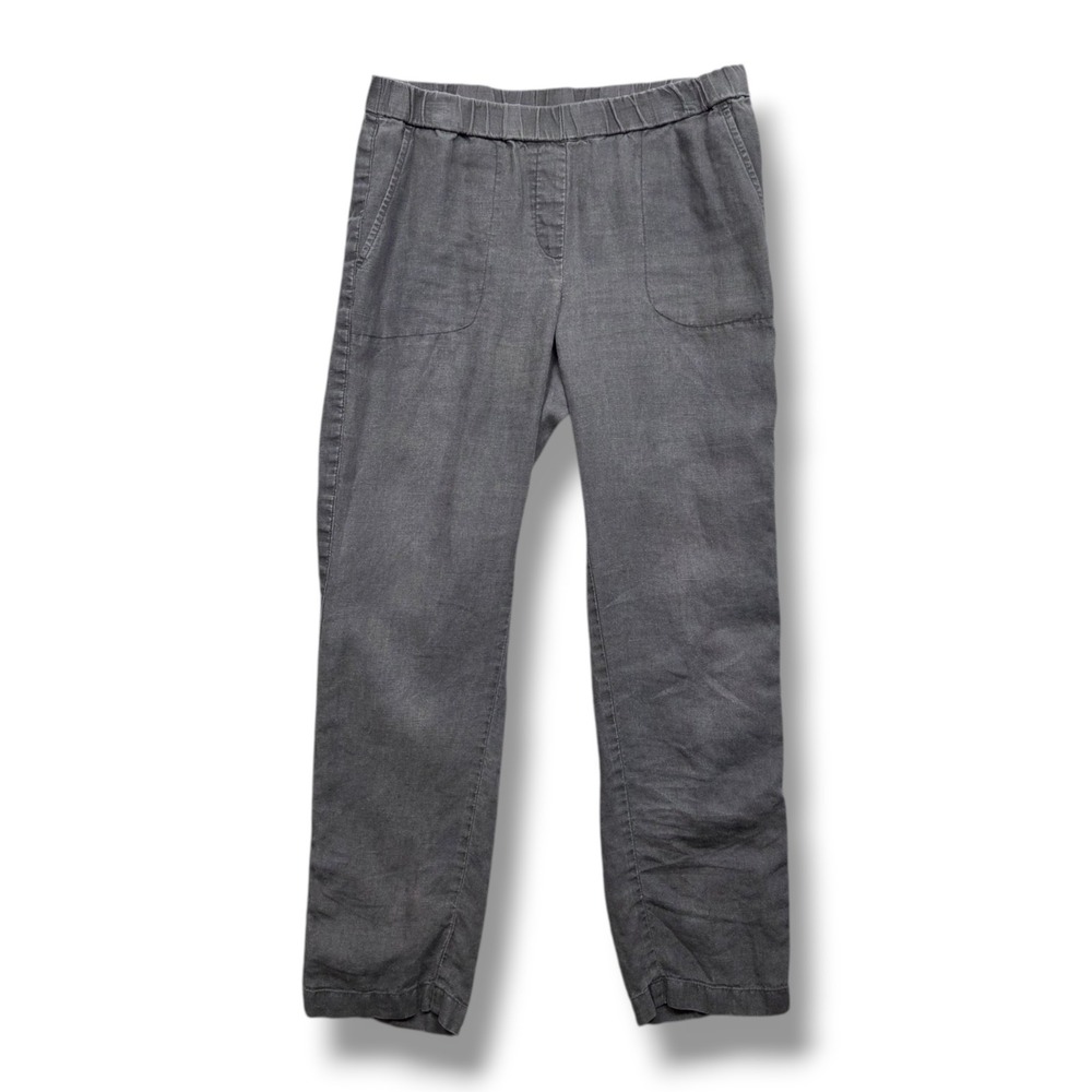 Pure Jill Linen Pants Womens Small Gray Convertible Roll Up Pockets Mid Rise